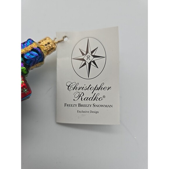 Vintage Christopher Radko Freezy Breezy Snowman Glass Ornament Tag & Box Polland - Picture 3 of 8